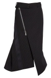 Sacai Stripe Asymmetric Midi Skirt In Black