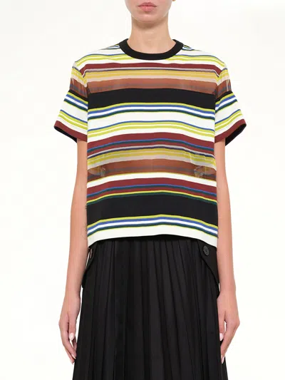 Sacai Stripe Cotton Jersey T-shirt In Multi