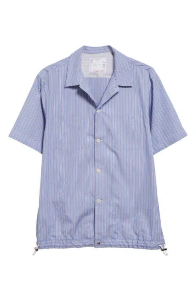 Sacai Stripe Cotton Poplin Camp Shirt In Blue Stripe
