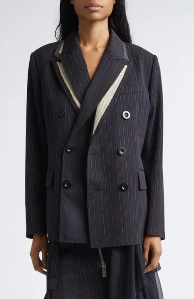 Sacai Stripe Doeskin Jacket In Black