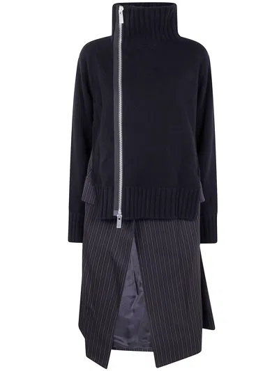 Sacai Stripe Doeskin X Wool Knit Coat Dress In Multi