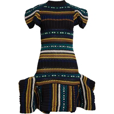 Sacai Stripe Mixed Stitch Sweater Dress In Black