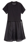 Sacai Pinstripe Knit Front Midi T-shirt Dress In Black Stripe