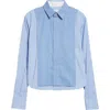 Sacai Stripe Overlay Poplin Button-up Shirt In Blue