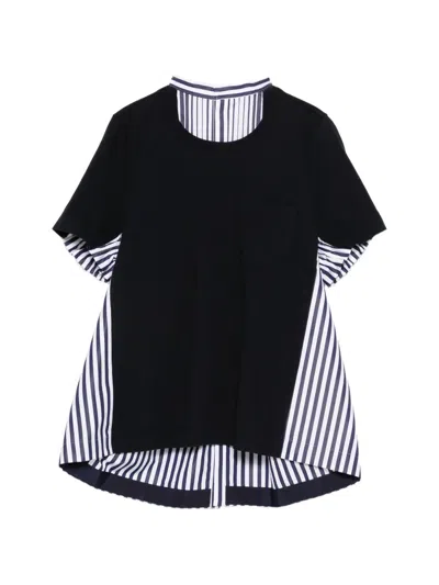 Sacai Cotton Poplin X Jersey T-shirt In Blue