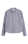 Sacai Striped Classic-collar Shirt In Navy Stripe X Navy