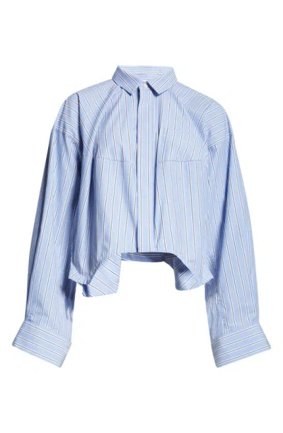 Sacai Stripe Poplin Crop Button-up Shirt In Light Blue Stripe