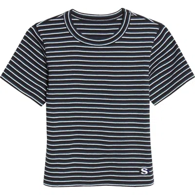 Sacai Stripe Rib Cotton T-shirt In Black