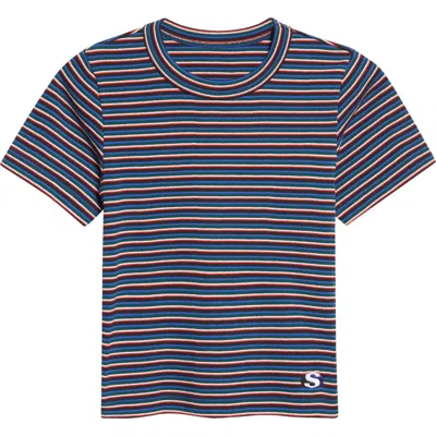 Sacai Stripe Rib Cotton T-shirt In Purple