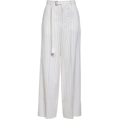 Sacai Stripe Wool & Silk Wide Leg Pants In Off White Stripe
