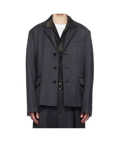 Sacai Striped Blazer In Black