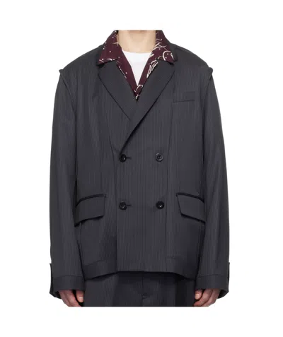 Sacai Striped Blazer In Black