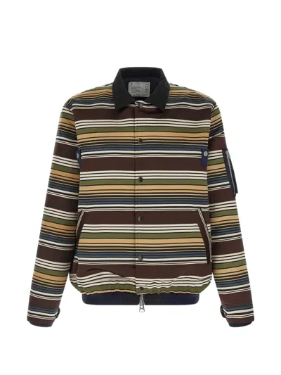 Sacai Striped Bomber Jacket In Multi