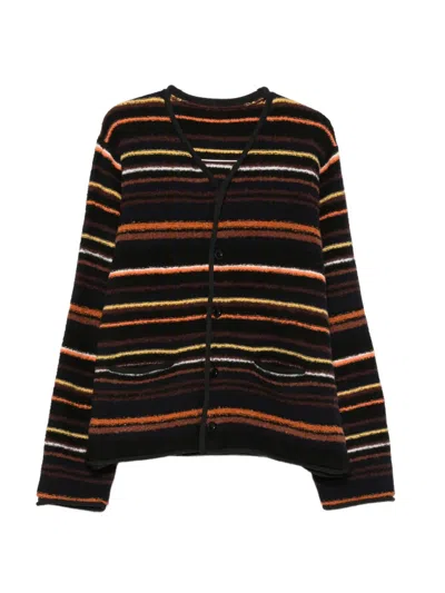 Sacai Striped Button-up Cardigan In Black