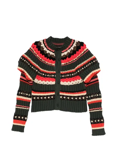 Sacai Striped Cardigan In Brown