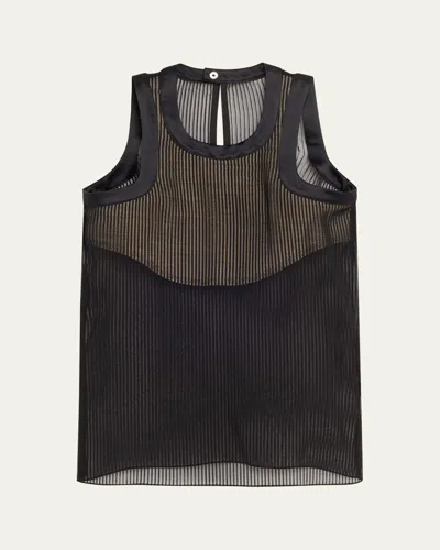 Sacai Striped Chiffon Tank Top In Black