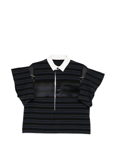Sacai Striped Collar Top In Black