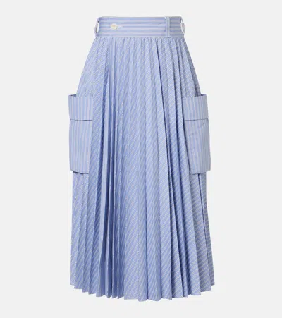 Sacai Striped Cotton-blend Midi Skirt In Blue
