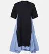 Sacai Cotton And Knit Dress With Asymmetric Hem In Black