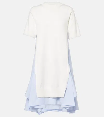 Sacai Striped Cotton-blend Poplin Midi Dress In Off White×l/blue Stripe