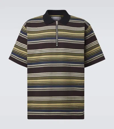 Sacai Polo Shirts Ribbed Collar Short Sleeves Stripes In Multi