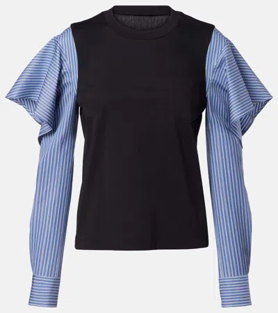 Sacai Striped Cotton Jersey And Poplin Shirt In Multi