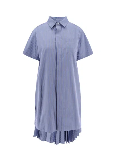 Sacai Cotton Popeline Midi Dress In Blue