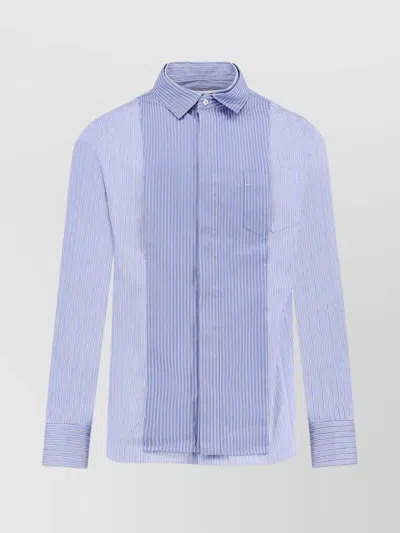 Sacai Striped Cotton Popeline Shirt In Blue