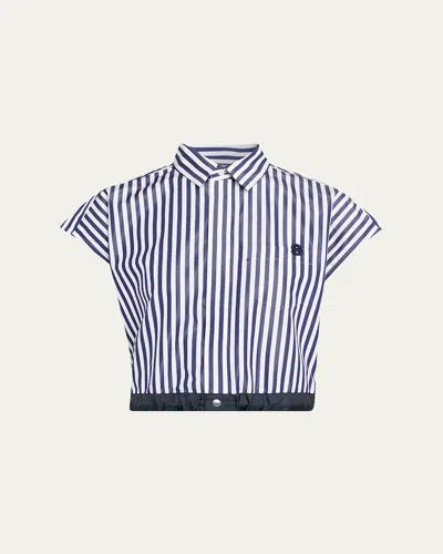Sacai Striped Cotton Poplin Crop Button-down Shirt In Blue