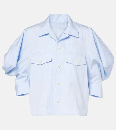 Sacai Striped Cotton Poplin Shirt In Hellblau