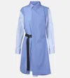 Sacai Womens Stripe Mix Stripe-print Belted Cotton-poplin Shirt Dress In Blue