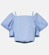 Sacai Striped Cotton Poplin Top In Blue