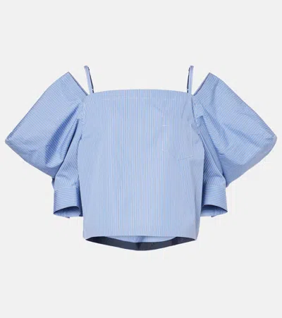 Sacai Striped Cotton Poplin Top In Blue
