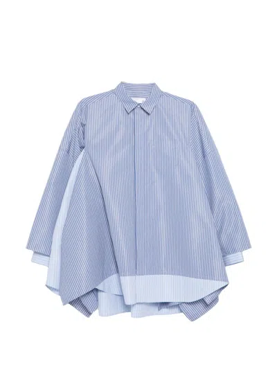 Sacai Striped Cotton Shirt In Blue