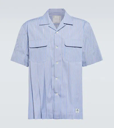 Sacai Striped Cotton Shirt In 458 L/blue Stripe