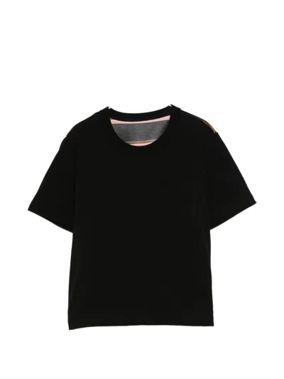 Sacai Striped Cotton T-shirt In Black