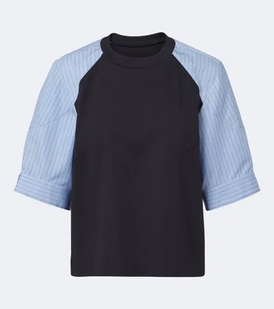 Sacai Striped Cotton T-shirt In Blue