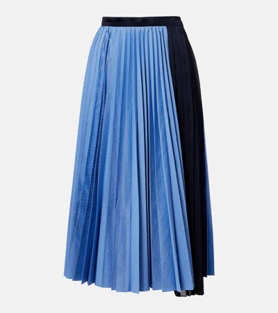 Sacai Striped Cotton-blend Poplin Midi Skirt In Blue