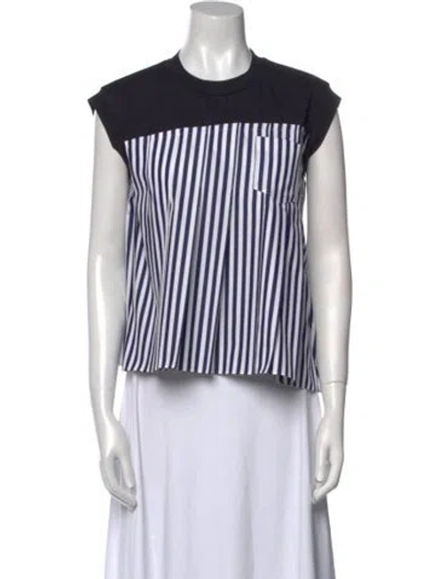 Pre-owned Sacai Striped Crew Neck Crop Top In Blue