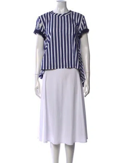 Pre-owned Sacai Striped Crew Neck Top In Blue