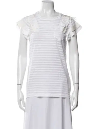 Pre-owned Sacai Striped Crew Neck Top In White