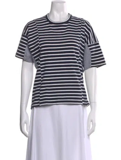Pre-owned Sacai Striped Crew Neck T-shirt In Blue