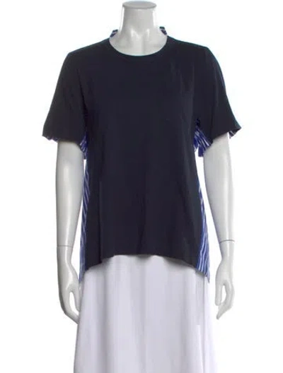 Pre-owned Sacai Striped Crew Neck T-shirt In Blue