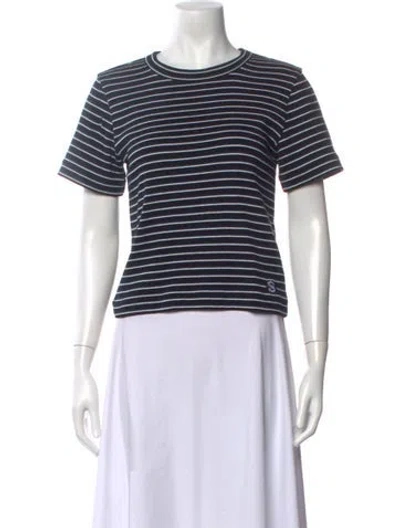 Pre-owned Sacai Striped Crew Neck T-shirt In Blue
