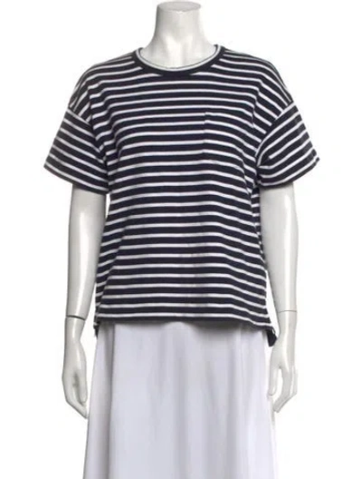 Pre-owned Sacai Striped Crew Neck T-shirt In Blue
