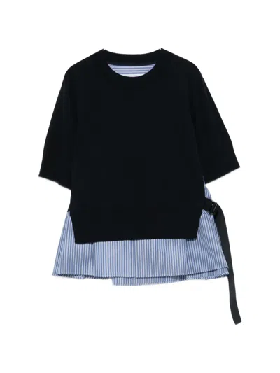 Sacai Striped Detail Top In Black