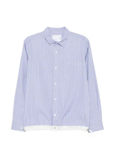 Sacai Striped Drawstring Shirt In Blue