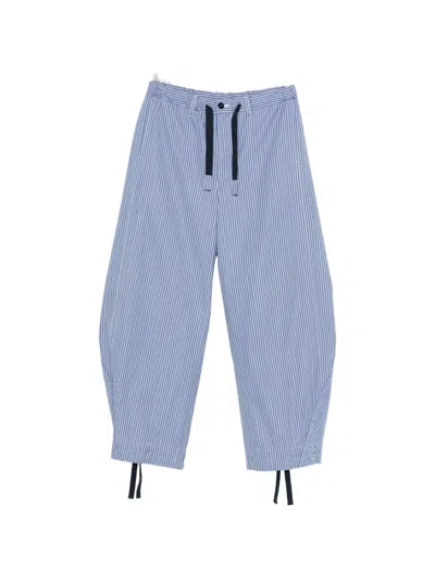 Sacai Striped Drawstring Trousers In Blue