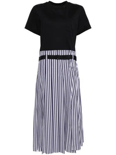 Sacai Striped Dress In Blue