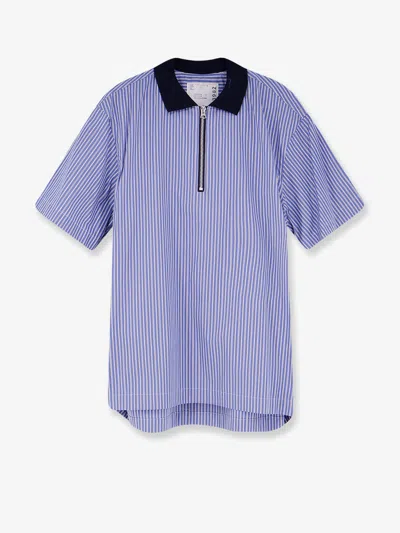 Sacai Loose Fit Polo Shirt Striped Pattern In Blue
